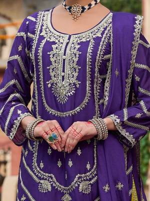 Women Ethnic Motifs Embroidered Regular Sequinned Kurta with Palazzos & With Dupatta 4