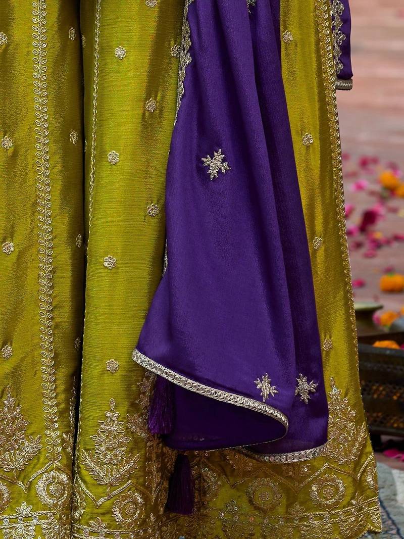 Women Ethnic Motifs Embroidered Regular Sequinned Kurta with Palazzos & With Dupatta
