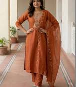 Women Ethnic Motifs Embroidered Regular Thread Work Kurta with Trousers & With Dupatta