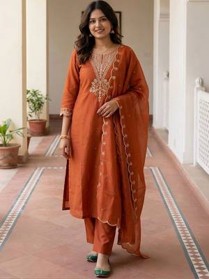 Women Ethnic Motifs Embroidered Regular Thread Work Kurta with Trousers & With Dupatta 5