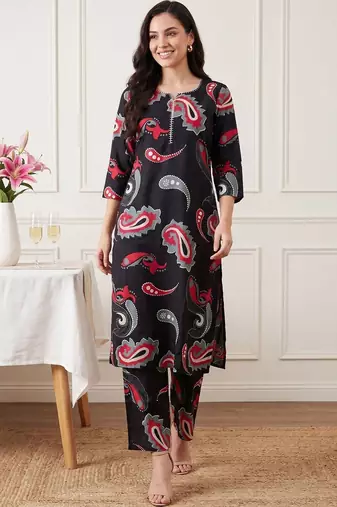 Women Paisley Printed Regular Thread Work Pure Cotton Kurta with Palazzos