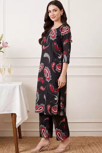 Women Paisley Printed Regular Thread Work Pure Cotton Kurta with Palazzos