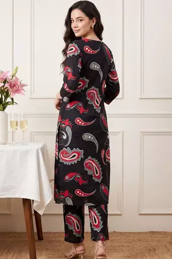 Women Paisley Printed Regular Thread Work Pure Cotton Kurta with Palazzos