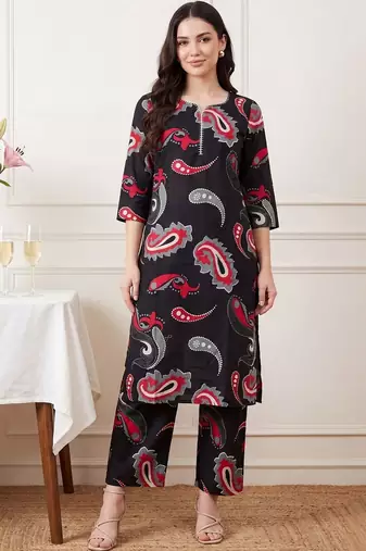 Women Paisley Printed Regular Thread Work Pure Cotton Kurta with Palazzos