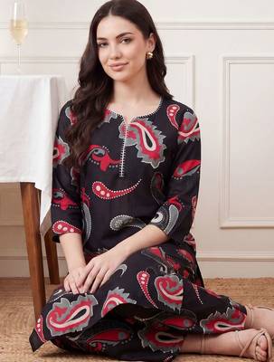 Women Paisley Printed Regular Thread Work Pure Cotton Kurta with Palazzos 6