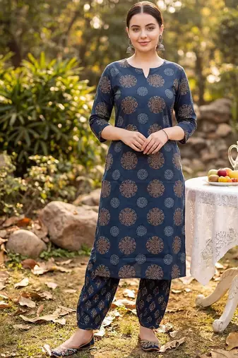 Women Ethnic Motifs Printed Regular Pure Cotton Kurta with Salwar
