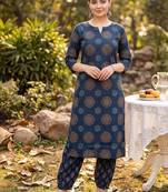 Women Ethnic Motifs Printed Regular Pure Cotton Kurta with Salwar
