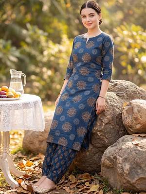 Women Ethnic Motifs Printed Regular Pure Cotton Kurta with Salwar 2