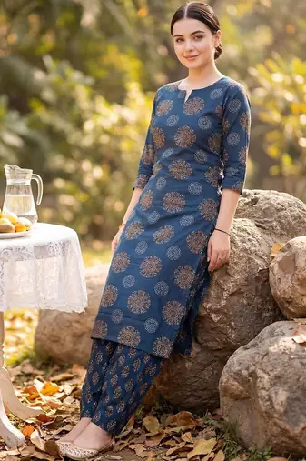 Women Ethnic Motifs Printed Regular Pure Cotton Kurta with Salwar
