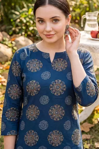 Women Ethnic Motifs Printed Regular Pure Cotton Kurta with Salwar