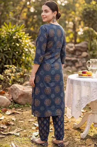 Women Ethnic Motifs Printed Regular Pure Cotton Kurta with Salwar