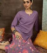 Floral Printed Notch Neck Pure Cotton Straight Kurta With Trousers