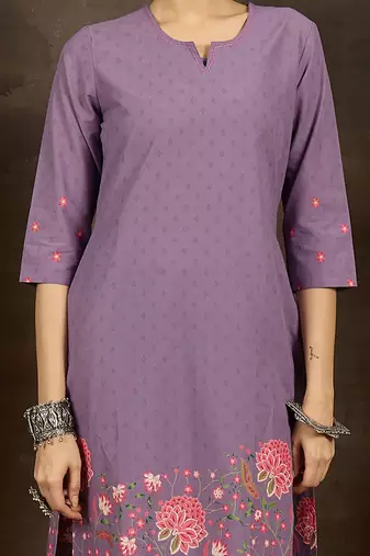 Floral Printed Notch Neck Pure Cotton Straight Kurta With Trousers