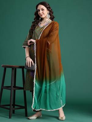 Printed Regular Beads and Stones Pure Cotton Kurta with Trousers & Dupatta 1