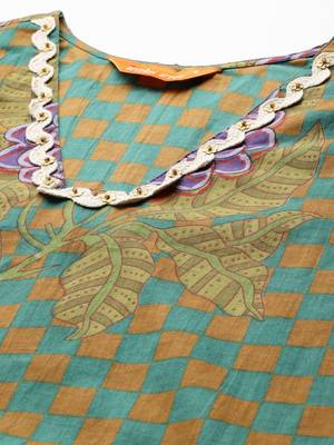 Printed Regular Beads and Stones Pure Cotton Kurta with Trousers & Dupatta 2