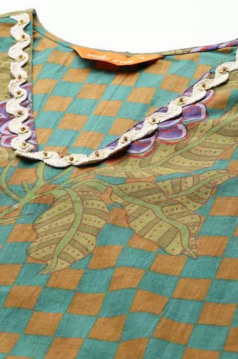 Printed Regular Beads and Stones Pure Cotton Kurta with Trousers & Dupatta