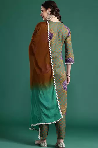 Printed Regular Beads and Stones Pure Cotton Kurta with Trousers & Dupatta