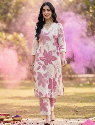 Women Floral Printed Regular Pure Cotton Kurta with Palazzos 1