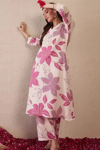 Women Floral Printed Regular Pure Cotton Kurta with Palazzos