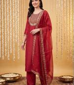 Women Ethnic Motifs Embroidered Regular Liva Kurta with Palazzos & With Dupatta