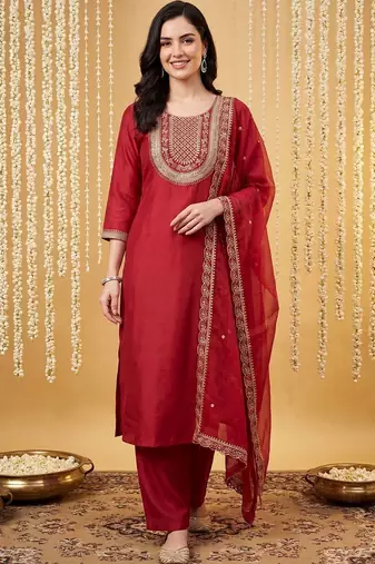Women Ethnic Motifs Embroidered Regular Liva Kurta with Palazzos & With Dupatta