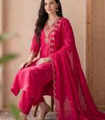 Women Ethnic Motifs Embroidered Regular Thread Work Kurta with Trousers & With Dupatta