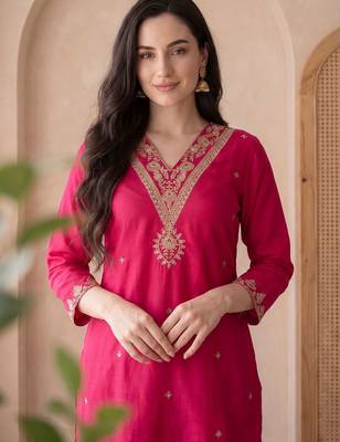 Women Ethnic Motifs Embroidered Regular Thread Work Kurta with Trousers & With Dupatta 2