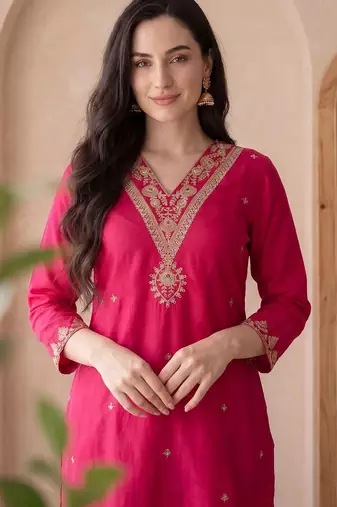 Women Ethnic Motifs Embroidered Regular Thread Work Kurta with Trousers & With Dupatta
