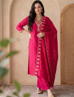 Women Ethnic Motifs Embroidered Regular Thread Work Kurta with Trousers & With Dupatta 5