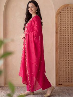 Women Ethnic Motifs Embroidered Regular Thread Work Kurta with Trousers & With Dupatta 6