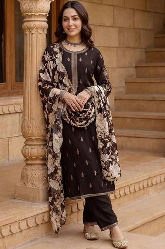 Women Ethnic Motifs Embroidered Regular Kurta with Palazzos & With Dupatta