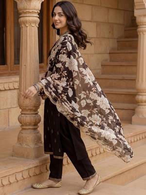 Women Ethnic Motifs Embroidered Regular Kurta with Palazzos & With Dupatta 5
