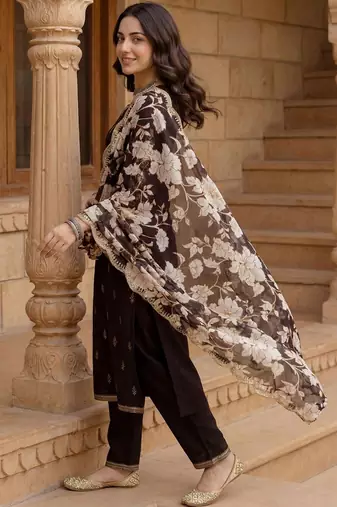 Women Ethnic Motifs Embroidered Regular Kurta with Palazzos & With Dupatta