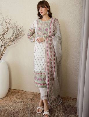 Women Ethnic Motifs Printed Regular Pure Cotton Kurta with Trousers & With Dupatta 1