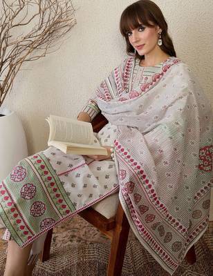 Women Ethnic Motifs Printed Regular Pure Cotton Kurta with Trousers & With Dupatta 2
