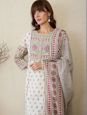 Women Ethnic Motifs Printed Regular Pure Cotton Kurta with Trousers & With Dupatta 4
