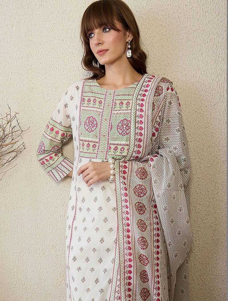 Women Ethnic Motifs Printed Regular Pure Cotton Kurta with Trousers & With Dupatta