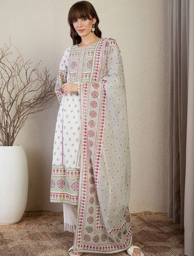 Women Ethnic Motifs Printed Regular Pure Cotton Kurta with Trousers & With Dupatta