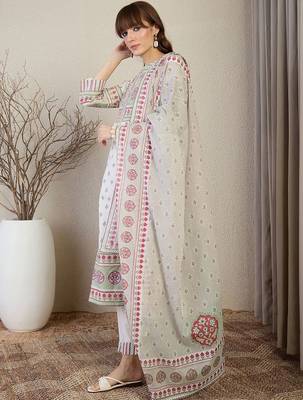 Women Ethnic Motifs Printed Regular Pure Cotton Kurta with Trousers & With Dupatta 6