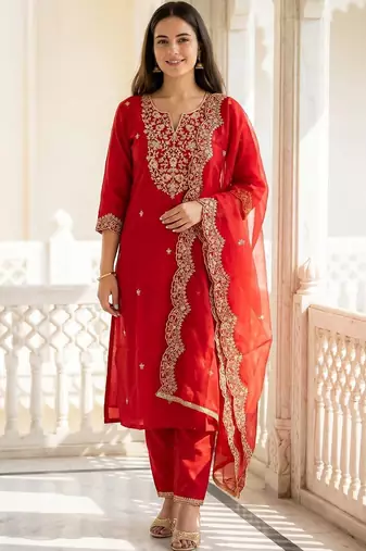 Women Ethnic Motifs Embroidered Regular Thread Work Liva Kurta with Trousers & With Dupatta