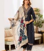 Women Ethnic Motifs Embroidered Regular Thread Work Kurta with Harem Pants & With Dupatta