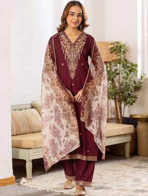 Women Ethnic Motifs Embroidered Regular Thread Work Kurta with Palazzos & With Dupatta 1