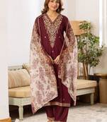 Women Ethnic Motifs Embroidered Regular Thread Work Kurta with Palazzos & With Dupatta