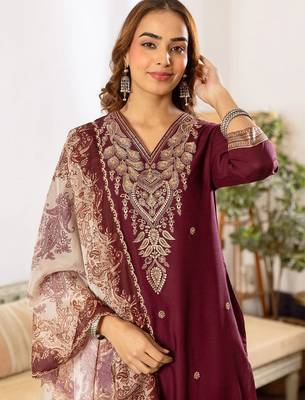 Women Ethnic Motifs Embroidered Regular Thread Work Kurta with Palazzos & With Dupatta 3