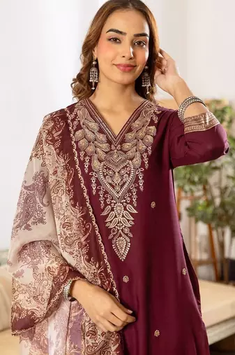 Women Ethnic Motifs Embroidered Regular Thread Work Kurta with Palazzos & With Dupatta