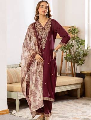 Women Ethnic Motifs Embroidered Regular Thread Work Kurta with Palazzos & With Dupatta 4