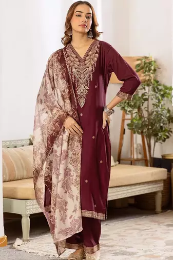 Women Ethnic Motifs Embroidered Regular Thread Work Kurta with Palazzos & With Dupatta