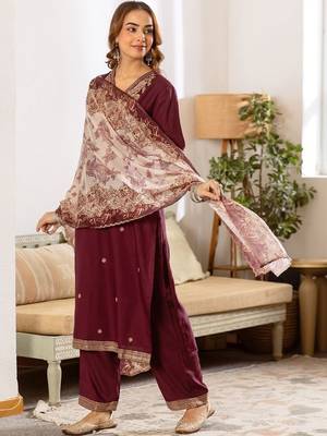 Women Ethnic Motifs Embroidered Regular Thread Work Kurta with Palazzos & With Dupatta 7