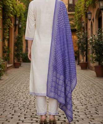 Women Ethnic Motifs Embroidered Regular Thread Work Pure Cotton Kurta with Trousers & With Dupatta 2