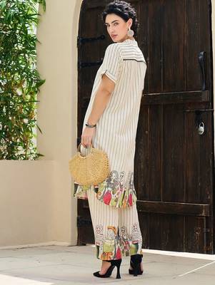 Women Striped Regular Pure Cotton Kurta with Trousers 5